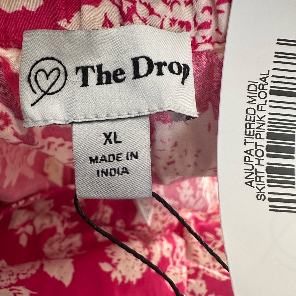 Anupa tiered 100% cotton pull on floral pink white midi skirt size XL NWT - Picture 14 of 14